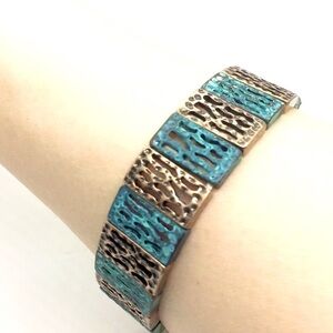 3/$30 FILIGREE PANEL PATINA PANEL BRASS STRETCH BRACELET